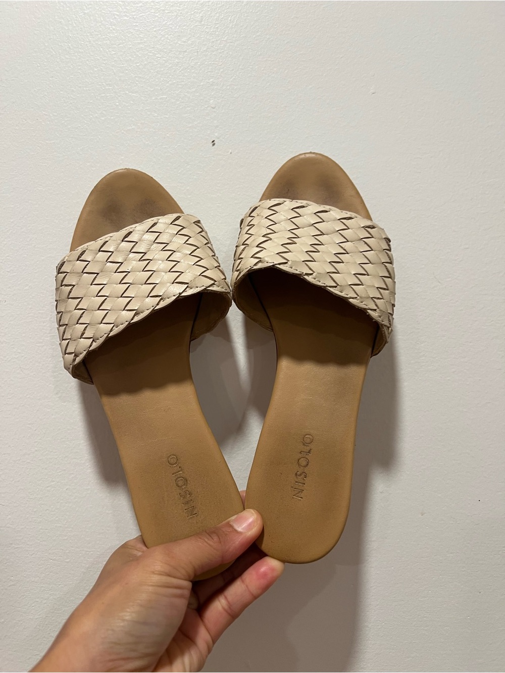 Nisolo Cream Woven Leather Slide Sandals